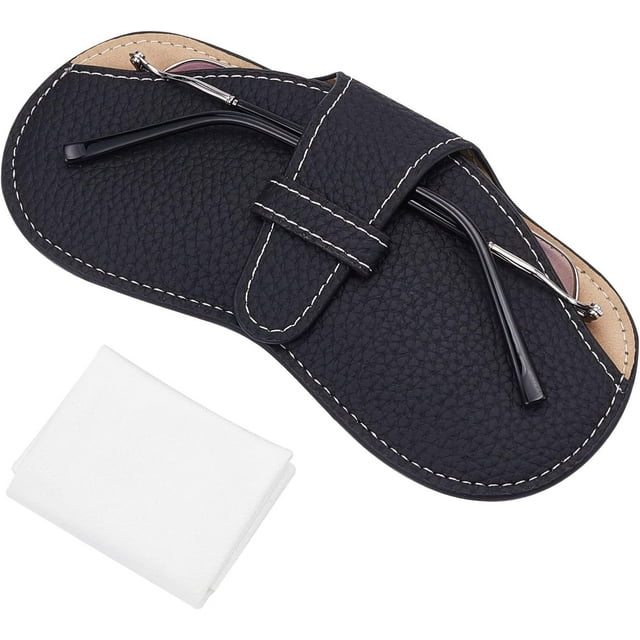 Estuche de cuero para gafas, portátil, suave, delgado, con cierre a presión, con paño de limpieza de gamuza para mujeres y hombres, color negro