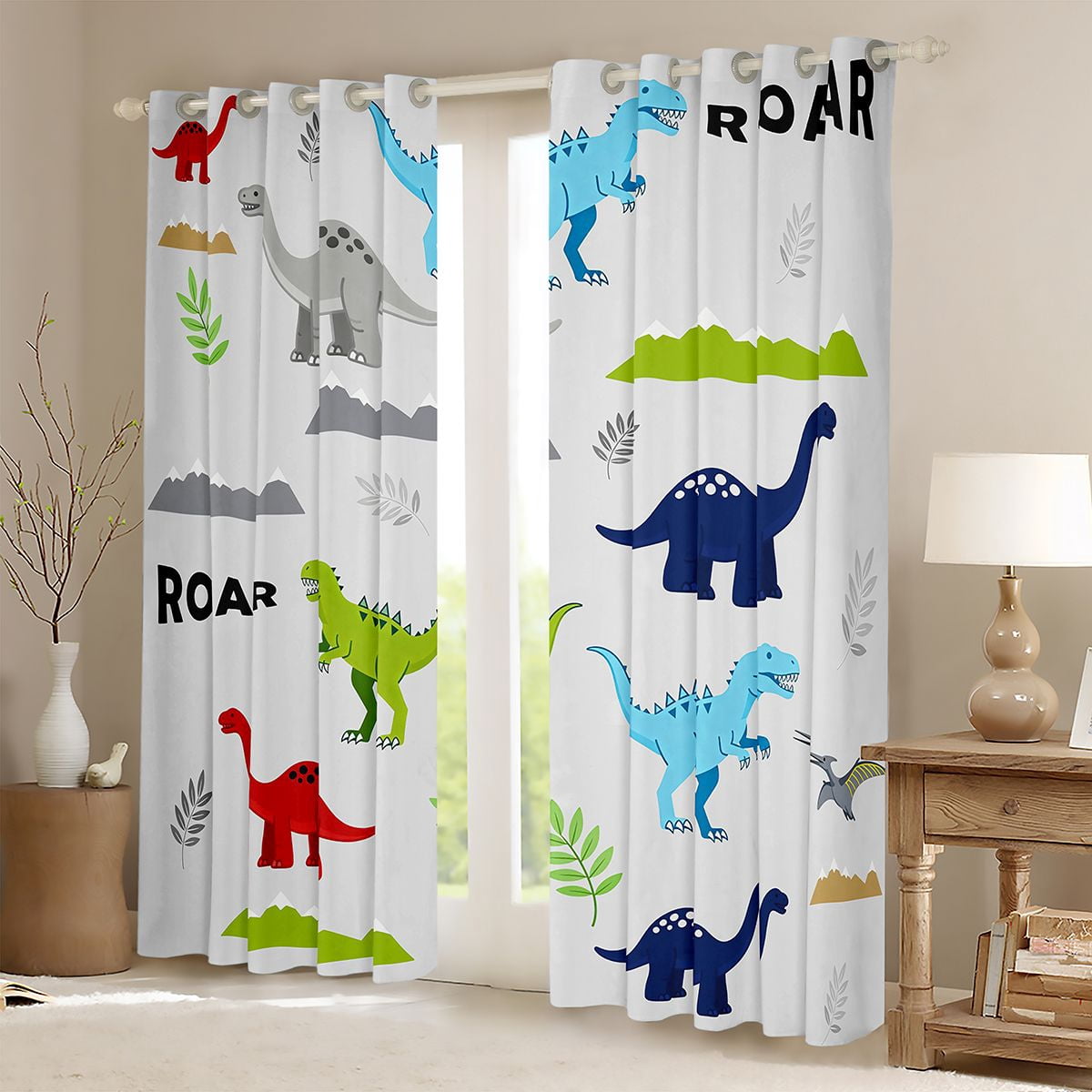 Manfei Multicolor Dinosaur Curtains Pack of 2 (42x84 Each),Cute Cartoon Dino Curtains Blackout,Ancient Wild Aniaml Bedroom Curtains For Boy,Super Cozy Room Decor