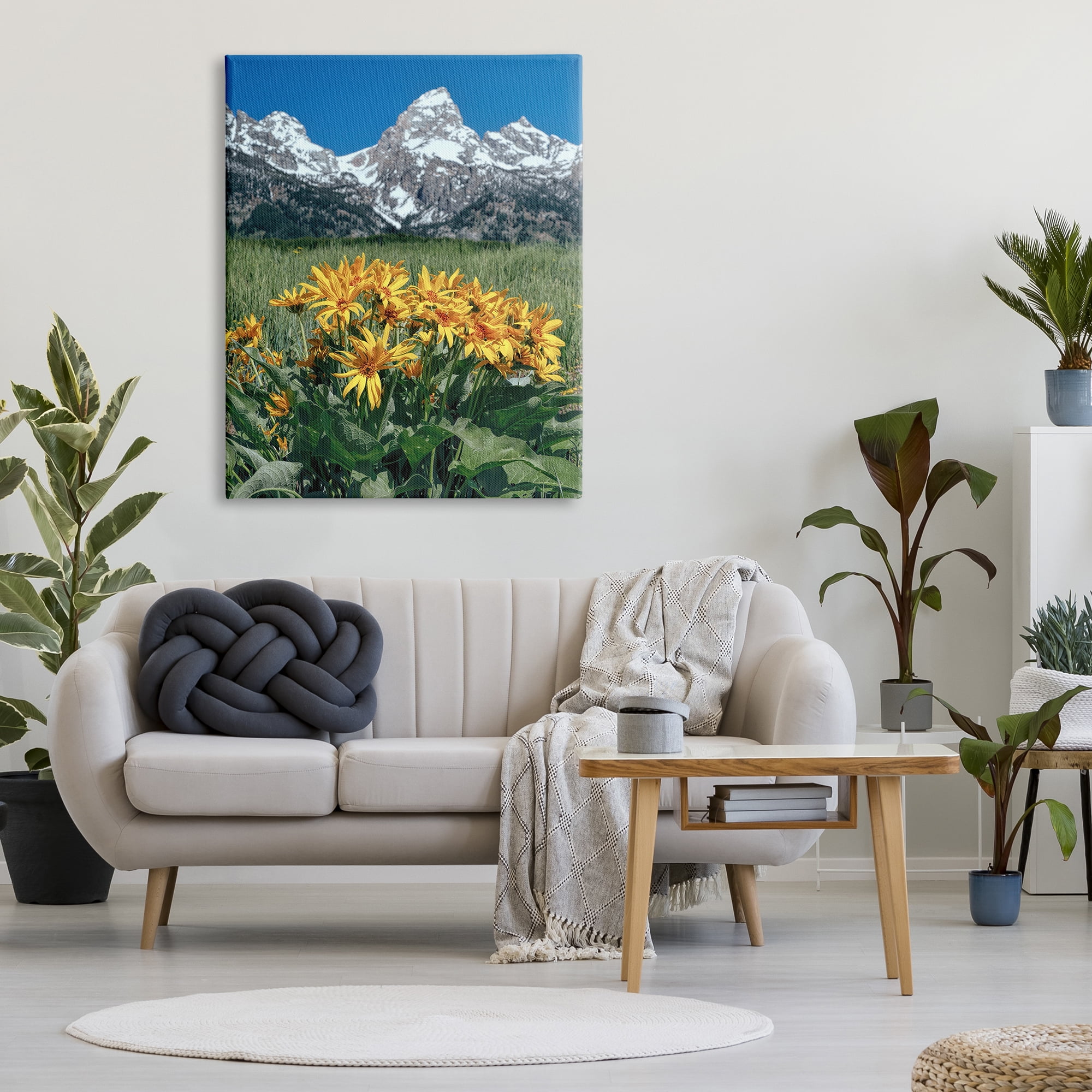 Stupell Industries Daisies & Mountain Peaks Landscape Photography Gallery Wrapped Canvas Art Print Wall Art, 36 x 48