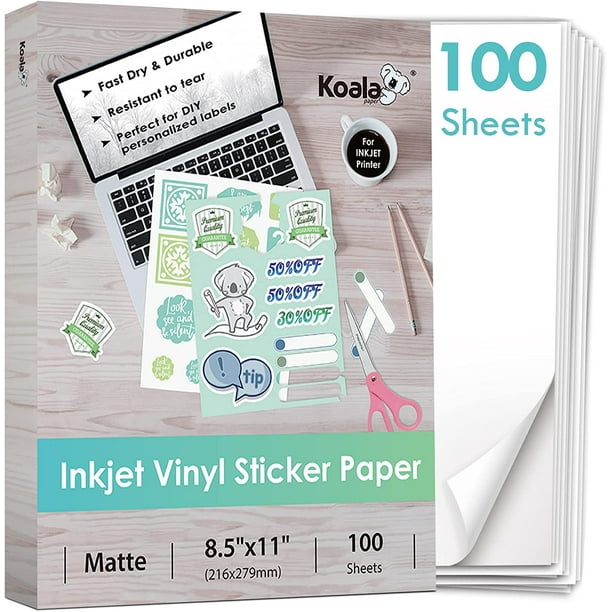 Koala Printable Vinyl Sticker Paper for Inkjet Printer 100 Sheets