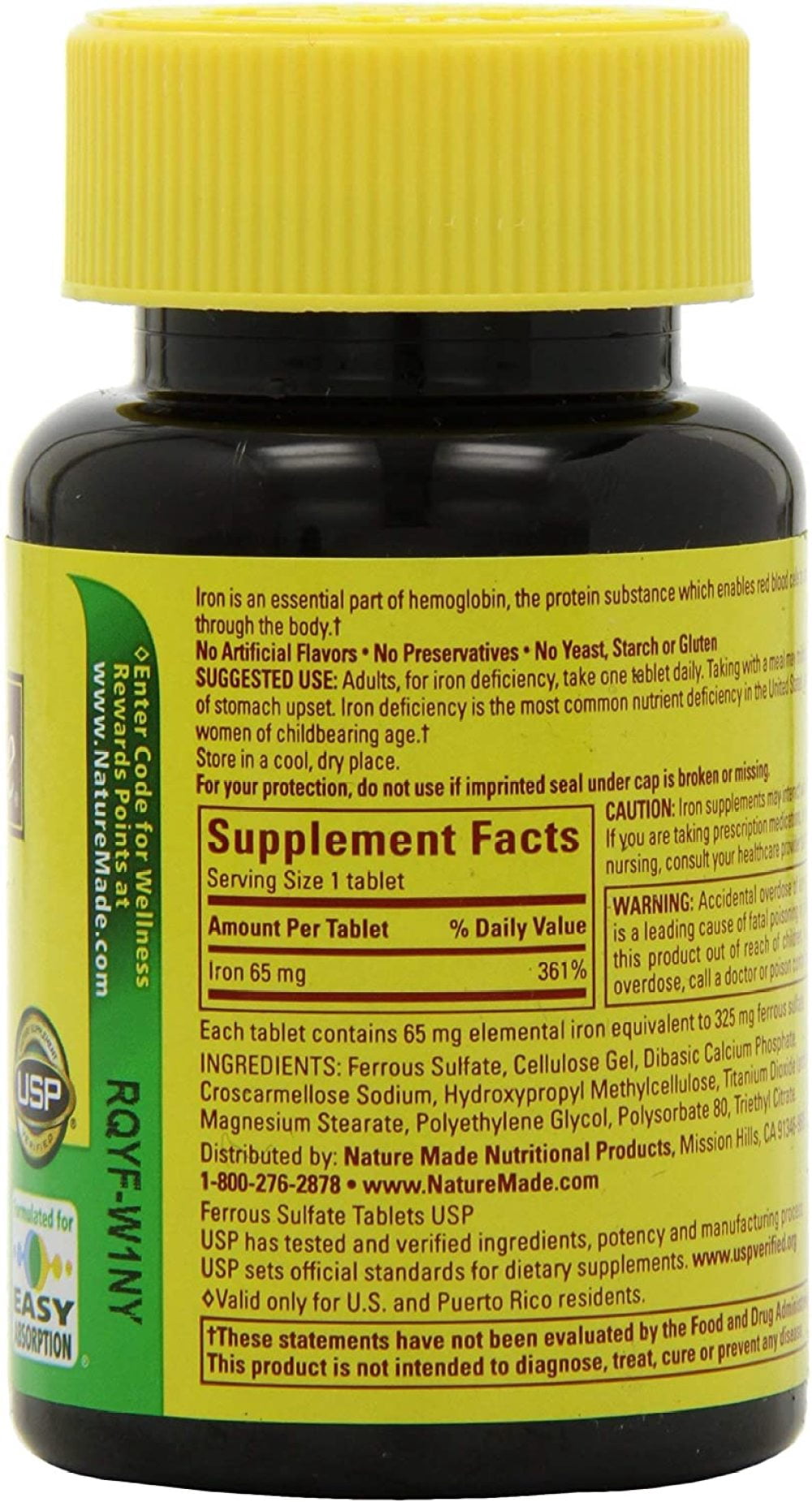 Nature Made Iron 65 mg Tablets 180 ea (Pack Of 2)