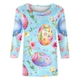 thumbnail image 5 of Mujeres 3/4 Manga Tops Impresión Casual Cuello Redondo Camiseta Top Blusa, Poliéster Toda la Temporada, 5 of 5