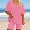 thumbnail image 2 of AherBiu Plus Size Summer Outfits for Women 2 Piece Short Sets V Neck Tshirt with Bottom Shorts Workout Set, 2 of 4