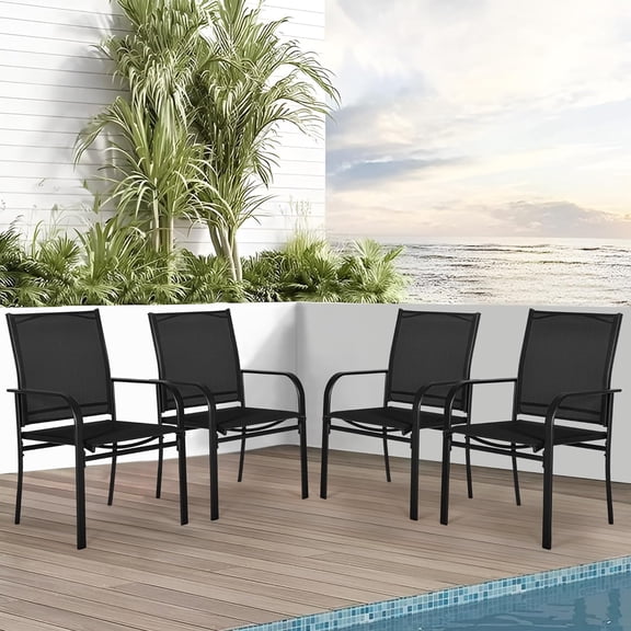 SOLAURA Patio Chairs Outdoor Textilene Dining Chairs Set of 4, Black