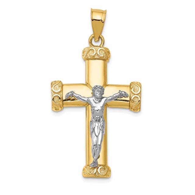 14k Yellow and White Gold Two-tone Crucifix Pendant Length 34mm