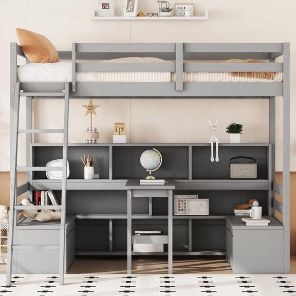 Sturdy & Space-Saving Twin Loft Bed with Storage for Grey