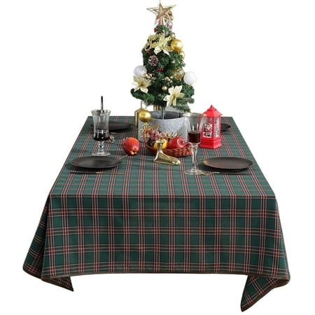 

2 Pack Christmas Tablecloth For Rectangle Tables Plaid Tablecloth With Snowflake Print Polyester Table Cover For New Year Party Coffee Table Dining Table-Green C-140*260cm