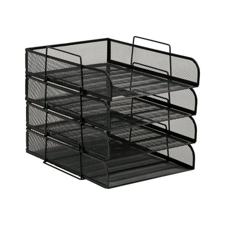 Mind Reader - Stackable Paper Tray, Desktop Organizer, File Storage, Office, Metal Mesh, 10.5"L x13.5"W x11.25"H, 4 Pcs. - Black