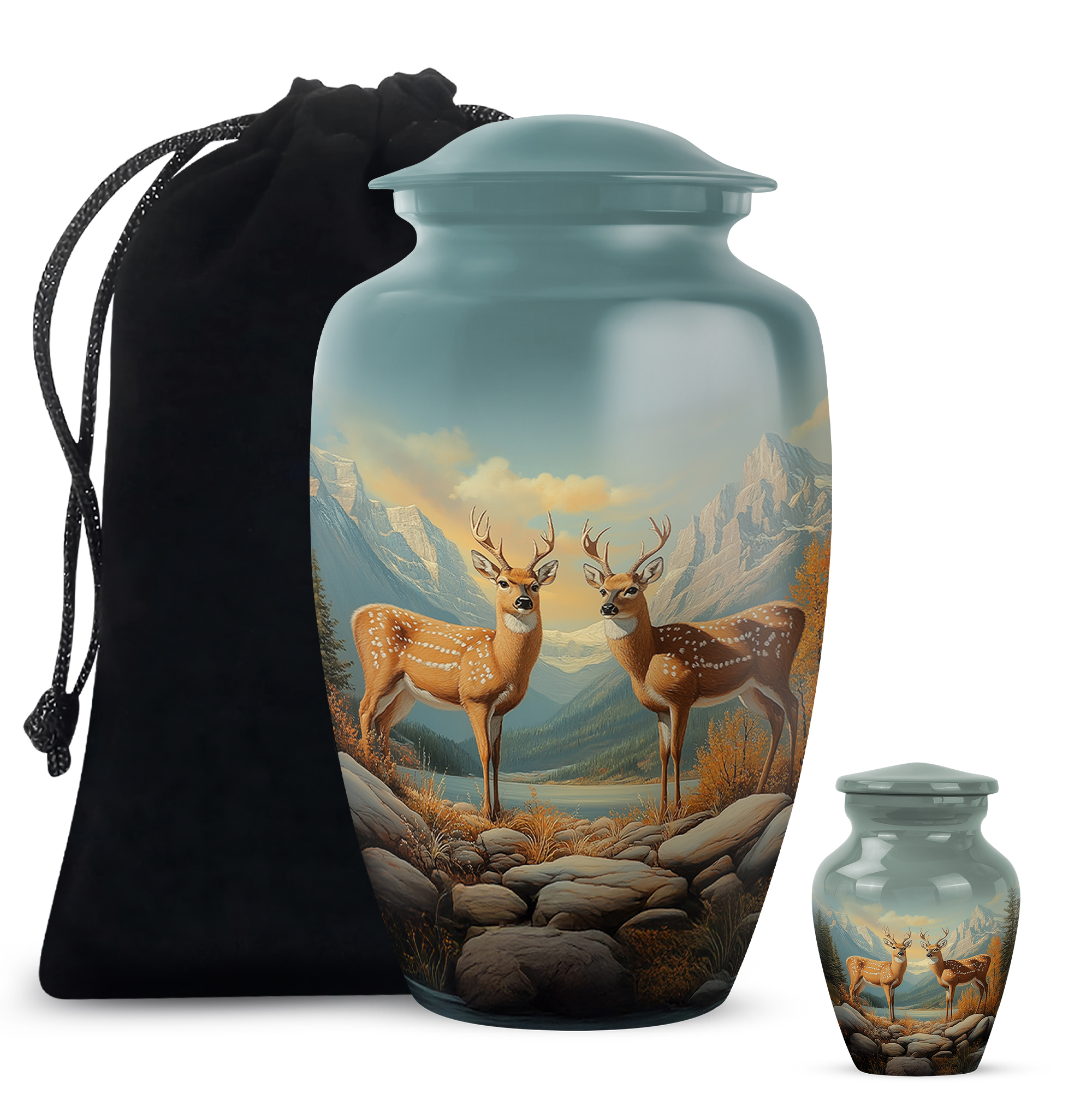 Deer Funeral Urn For Adult Male - Memorial Cremation Urns For Human Ashes Adult Female - Blue Urn For Man And Woman - Large Decorative Urns For Human Ashes Mother - 10 Inch