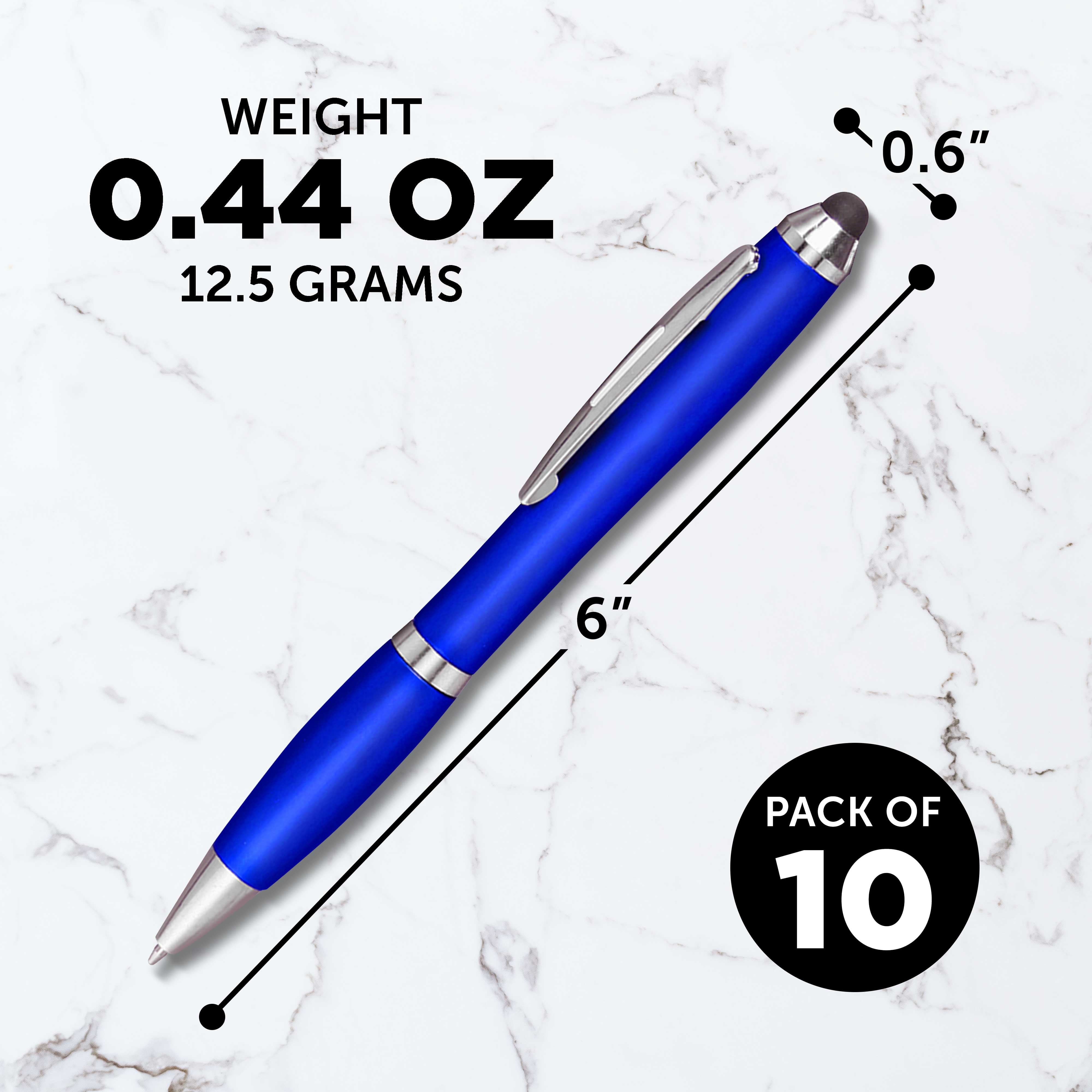 Plastic Stylus Pens Set of 10, Bulk Pack - Black Ink, Great for Office, School, Business, Tradeshows, Events - Blue