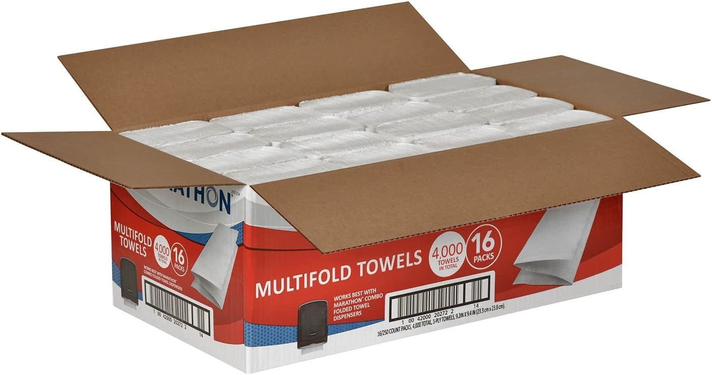 Marathon Multifold Paper Towels, 1-Ply, 9 1/5" x 9 2/5", White (4000 ct.)