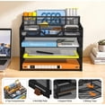 thumbnail image 4 of 4 Tier Mesh Desk Organizer, Multi-Functional Paper Letter Tray with 5 Adjustable Compartments & 3 Pen Holders - Space-Saving Desktop Storage for Office Files, Mail, Stationery - Black, 4 of 4