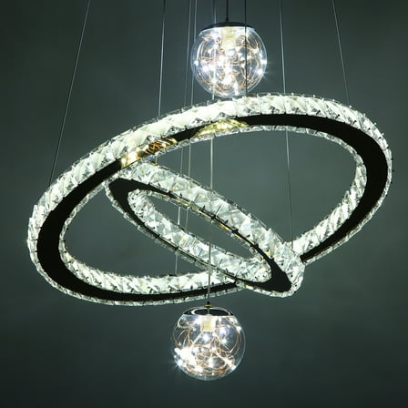 Wildnix Modern Golden Chandelier with LED Light Band, Adjustable Height, Crystal & Glass, Electroplating Technology for Home Decoration