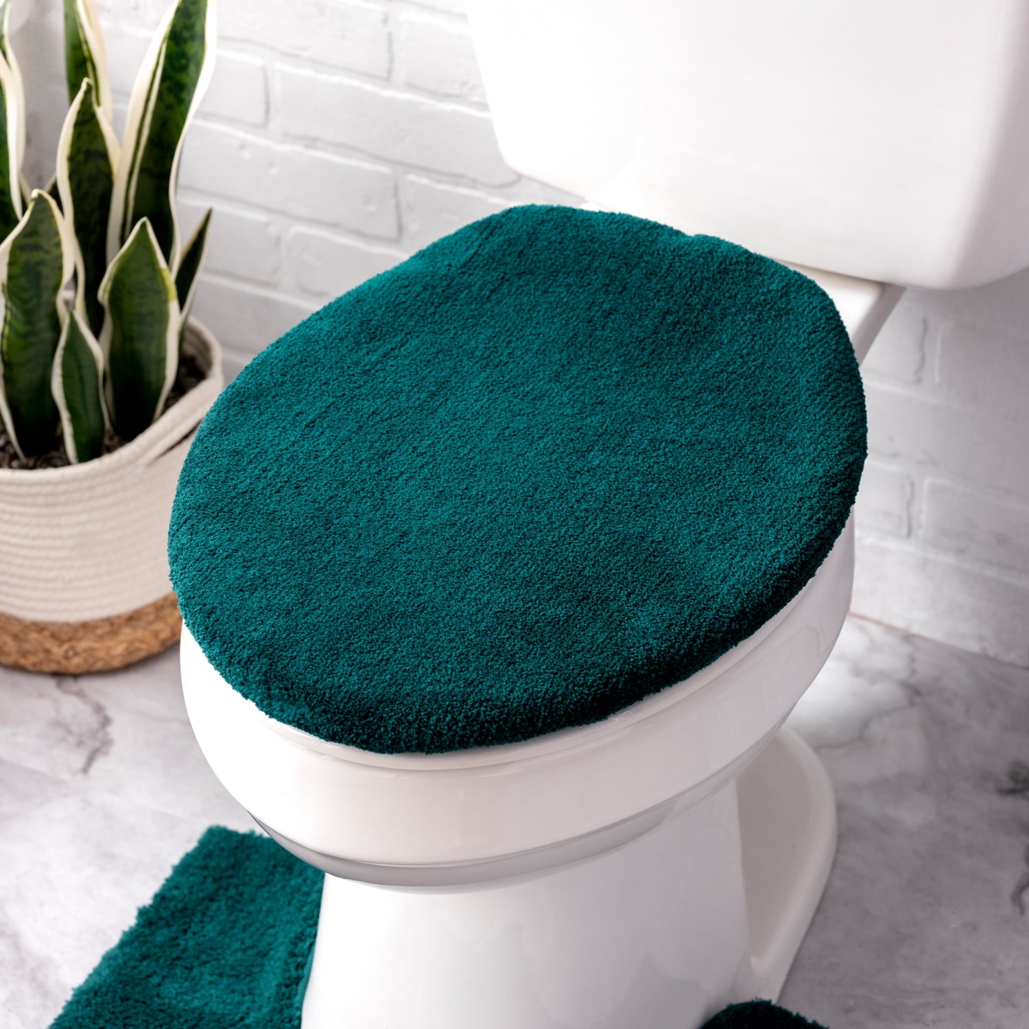 TURQUOISE TERRY CLOTH ELONGATED TOILET SEAT LID COVER