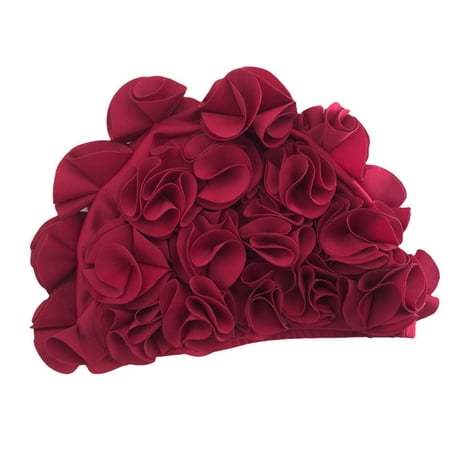 Swimming Cap Swim Hat Trendy Lightweight Floral Petals Comfortable Swimming Hat Swim Caps for Women Curls Dreadlocks Hair Ear Protection Dark Red