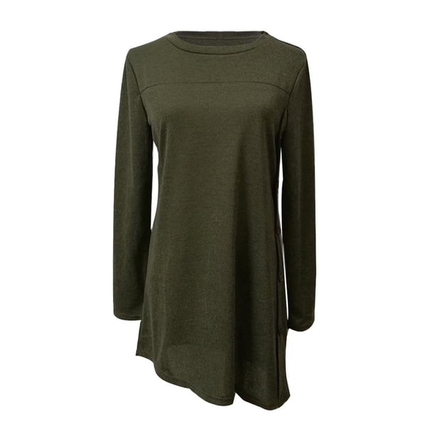Vestido De Camiseta De Manga Larga Para Mujer Vestido Irregular Con Botones De Otoño (Verde) (M) Tmvgtek Mujer