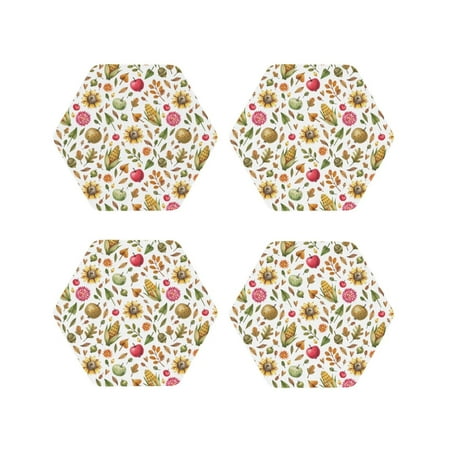 

Tebeau Fall Fruits And Vegetables Print Set of 4 Leather Drink Coasters Round Cup Mat Pad for Home and Kitchen Use 4 -Hexagon