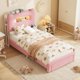 thumbnail image 4 of QinaQin Base de cama infantil matrimonial con luces LED, cabecera con almacenamiento y cajón, estación de carga USB y Type-C, diseño bajo, silencioso y resistente para niñas y niños, 4 of 7