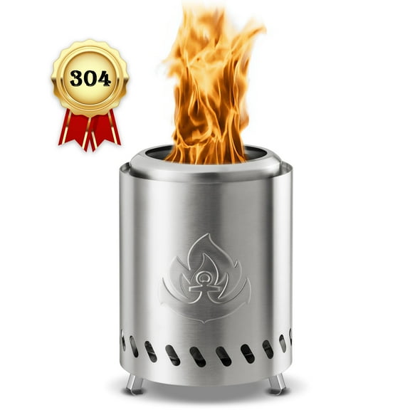 Auseo Tabletop Fire Pit Smokeless Compact & Portable Dual Fuel with Portable Bag, 304 Stainless Steel - Burning, Gardens, Patios