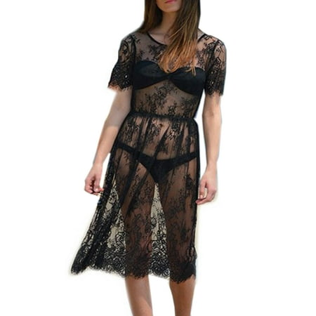 Summer Women Beach Dress Sexy Strap Sheer Floral Lace Embroidered Crochet Dresses Hippie Boho Dress Vestidos-Holiday Essential/Sexy Pregnant Women Essential