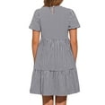 thumbnail image 3 of Vestido corto de manga corta con estampado de cuadros para mujeres, cuello redondo, cintura alta, vestido casual en capas, color negro, 3 of 5