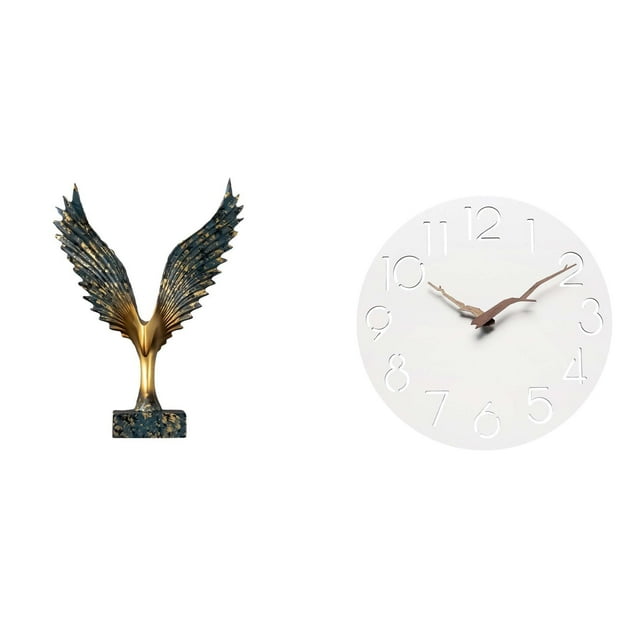 Estatua de la casa,Estatua de ala hecha a mano,artesanía de resina para cafetería,Reloj de pared,Reloj de pared decorativo para baño y dormitorio.,Reloj de pared redondo silencioso y sin