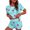 Sky Blue, variant on Huaizzzy Women's Fashionable Home Round Neck Short Sleeved Shorts with Print Casual Pajamas and Pajama Pants Set Sleep Wear Holiday Pajamas Bride Outfit Getting Ready Christmas Pajamas Women Set