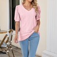 thumbnail image 6 of Tittly T Shirts for Women Spring Tops for Women Women's Puff Short Sleeve Solid Tunic Top V Neck Hollow Out Loose Tshirts Tshirts Shirts Basic Tees Pink XXL, 6 of 9
