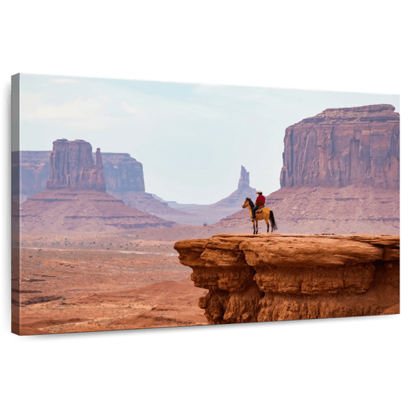 Elephant Stock Cowboy Of Monument Valley Wall Art - Horizontal Canvas Wall Art - Living Room Wall Decor - Our America Canvas - Brown And Gray Decor - 12" x 8"