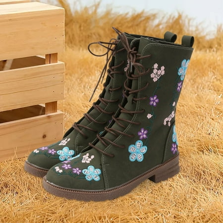 

GUOBIOZIY Boots for Women New Western Women s Cowgirl Boots Embroidered Round Toe Mid-calf Boots Wide Calf Cowboy Boots AG 7.5