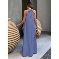 thumbnail image 3 of Spring Summer Blue Backless A-Line Dress, Bohemian Style Elegant Dress for Beach Vacation Daily Casual Wear, 3 of 13