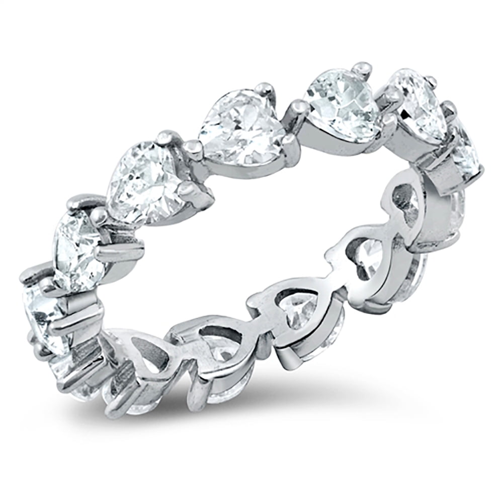 All in Stock Heart Clear Cubic Zirconia Stones Eternity Ring Sterling