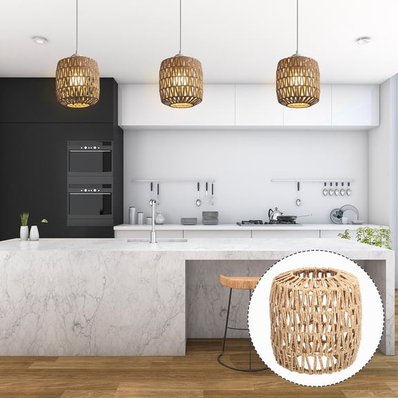 EXHUMKY 1-Pack Lantern Style Wicker Lampshade in Khaki for Pendant Ceiling Light Fixture, Ideal for Living Room Decor