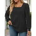 thumbnail image 3 of NISVIYA Women Tunic Tops Square Neck Blouse Long Puff Sleeves Shirts Loose Fit Sweater Casual Tops Fall Fashion, 3 of 5