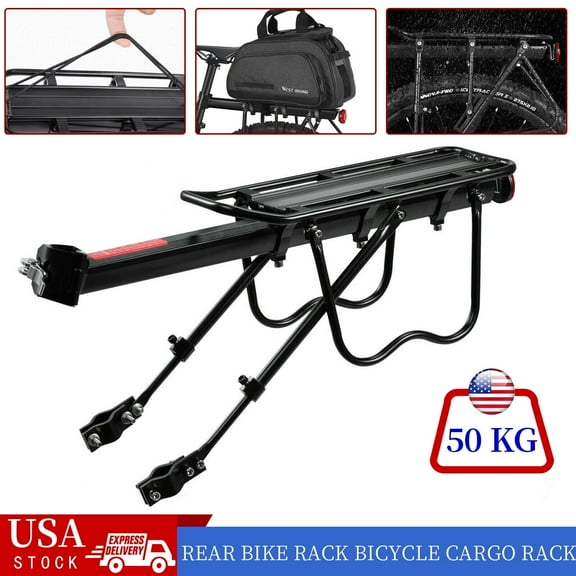 Lightweight Aluminum Rear Bicycle Rack - Cargo Carrier for Commuting/Touring