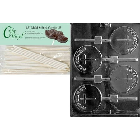 Confirmation Chocolate Molds Cybrtrayd Confirmation Lolly Chocolate Candy Mold with 25 4.5-Inch Lollipop Sticks and Exclusive Cybrtrayd Copyrighted Chocolate Molding Instructions ()