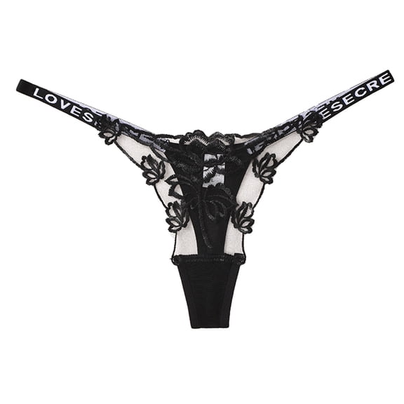 WULMLEO G String Thongs for Women, See Through Lace Underwear, Cheeky Low Rise T Back Tangas Black L