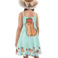 thumbnail image 2 of Uourmeti Capybara Donuts Print Girls Dress Causal Summer Spaghetti Strap Tank Swing Dress 11-12Y Causal Sleeveless School Holiday Clothes Mid Tiered Skater for Beach, 2 of 7