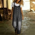 thumbnail image 5 of SAWOBUUN Women Fit Jean Button Front Jumpsuit with Pockets Overalls Casual Loose Wide Leg Denim Pants, 5 of 6