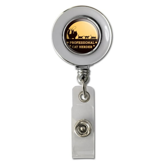 Professional Cat Herder Funny Retractable Reel Chrome Badge ID Card Holder Clip
