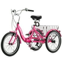 VIRIBUS Folding Carbon Steel Three-Wheel Adult Tricycle 20in 7 Speed Dual Chain Trike Hot Pink