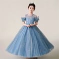 thumbnail image 7 of Girls Formal Tulle Princess Dress, Elegant Puffy Net Dress for Flower Girl Junior Bridesmaid, Wedding Birthday Party Special Occasion Gown Age 3Y-14Y Blue 160, 7 of 7