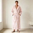 thumbnail image 2 of LangJing Mens Fleece Hooded Bathrobe Shawl Collar Soft Plush Robes for Men Shower Spa House Bath Robe with Pockets Beige,L, 2 of 6