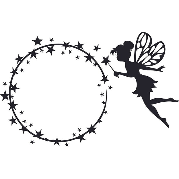 tinkerbell circle silhouette cartoon design customized name wall decal