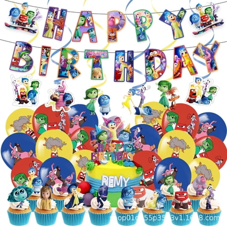 Hfnggwee Inside Out Birthday Party Supplies Cartoon Party Decorations Set Include Plates Napkins Banner Balloons Cake Toppers Tableware Party Supplies for Boys Girls Birthday Party PD114-039