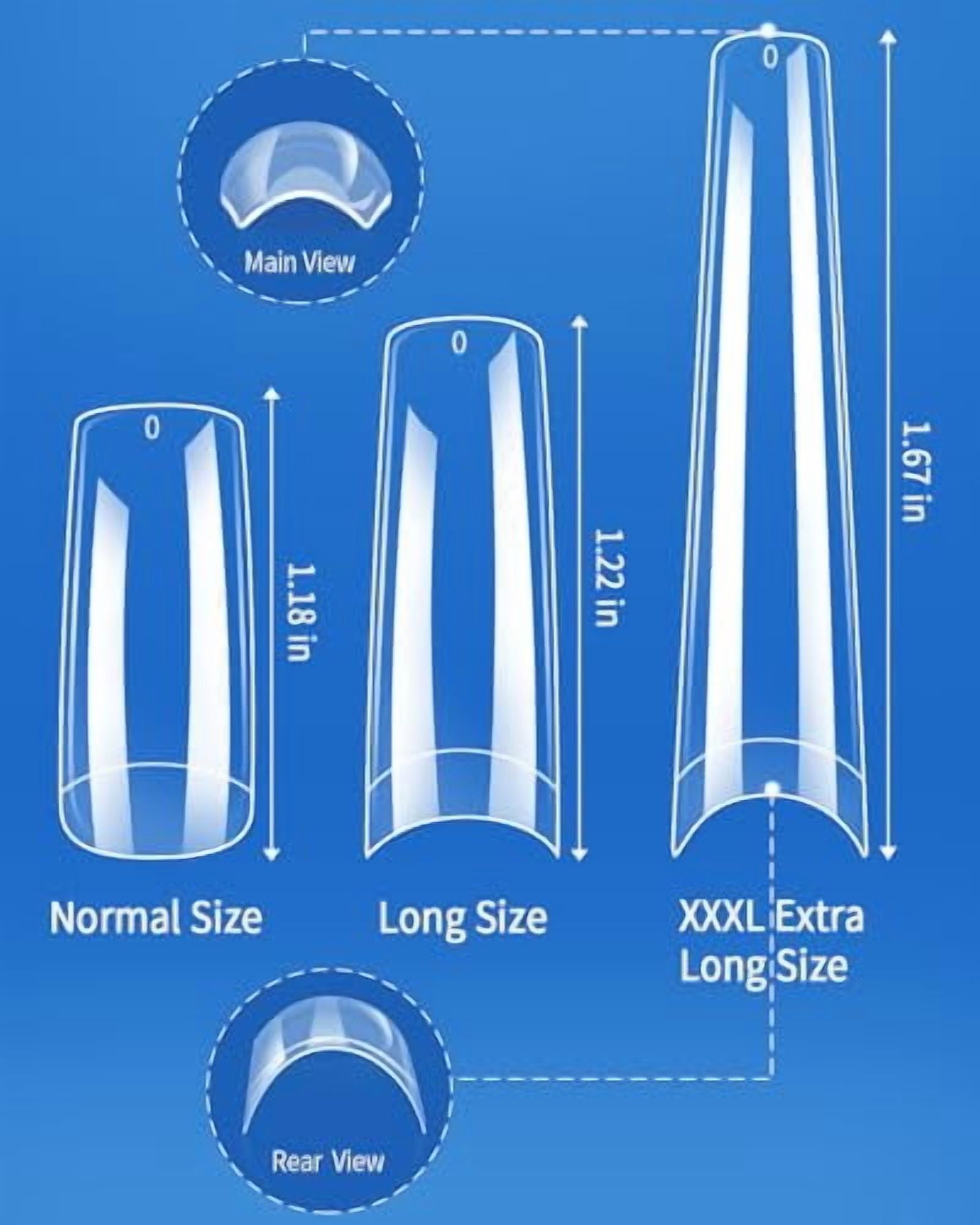 240 Pcs Half Cover Coffin Nail Tips Clear Acrylic Extra Long False Nail Tips with Glue, Clipper, Files and Cuticle Fork for Salons and Home DIY