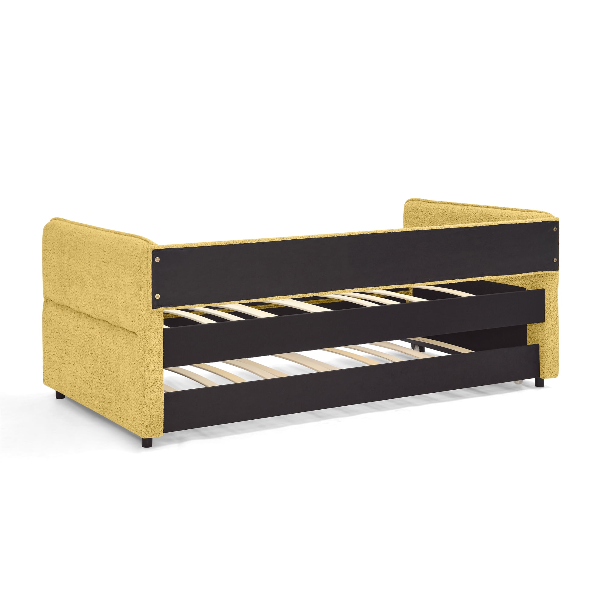 Mintazer Twin Upholstered Daybed with Trundle, Boucle Fabric Sofa Bed for Living Room & Bedroom, Yellow