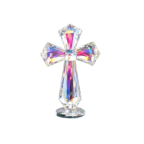 Religious Crystal Cross Decor for Home and Office - Handmade Glass Christian Gift with Inspirational Symbolic Figurine