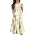 thumbnail image 1 of Yanlir Robe d'Été à Volants pour Filles 4-14 Ans, Robes Trapèze pour Enfants Sans Manches à Col Rond, Robe Soleil pour des Tenues Confortables et Stylées (Jaune#4, 8 Ans), 1 of 5