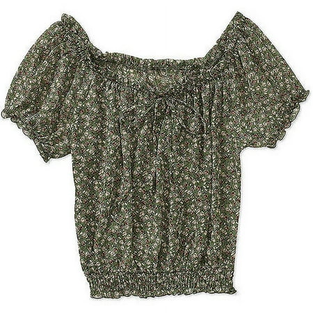 Susie Rose Juniors Plus Woven Peasant Top with Banded Bottom